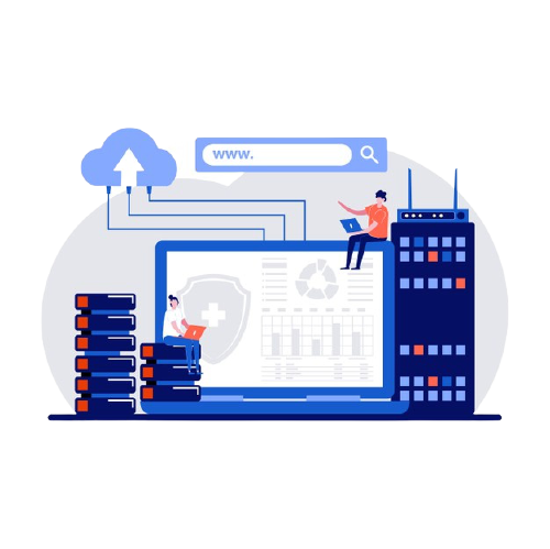 web hosting with with users developers using webhost servers data storage database remote access flat design 269730 356 removebg preview